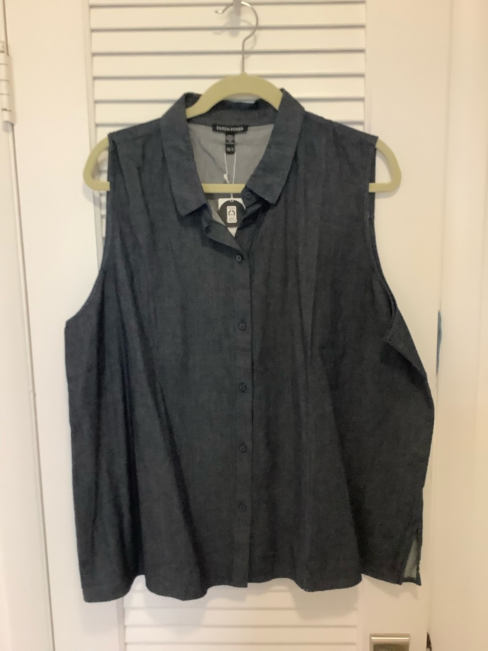 Eileen Fisher Sleeveless Button-Front Shirt in dark blue denim